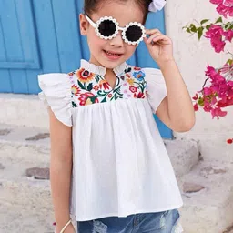 Wommaniya Impex Print Mandarin Collar Flutter Sleeve Top-image-23