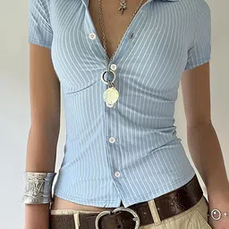 StyleCast x Revolte Women Vertical Striped Striped Shirt Collar Top-image-30