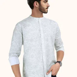 ROUGHELLS Floral Printed Mandarin Collar Casual Slim Fit Shirt-picture-23