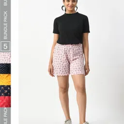 BAESD Women Pack of 5 Printed High Rise Pure Cotton Shorts-picture-14