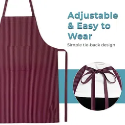 Aura 3-Pcs Maroon Striped Waterproof Apron With Front Pocket image 2