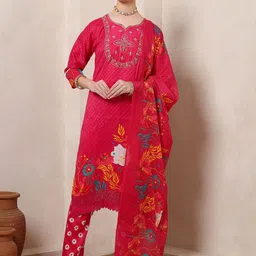 KALINI Floral Printed Straight Sequinned Kurta With Trousers & Dupatta-image-35