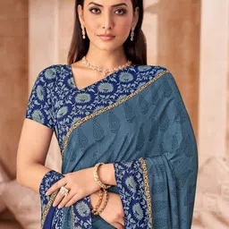 KALINI Poly Crepe Saree image 4