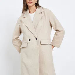 Styli Women Woolen Notched Lapel Collared Double Breasted Longline Trench Coat-picture-19