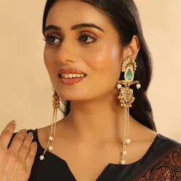 nuyug Yinara Gold-Plated Chalcedony Studded Contemporary Drop Earrings image 4