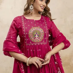 JAINICA Women Ethnic Motifs Embroidered Anarkali Kurta with Trousers & Dupatta image 2