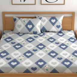 CHHAVI INDIA Grey & Blue Abstract Printed 210 TC Queen Bedsheet With 2 Pillow Covers image 4