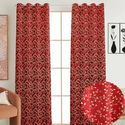 GEET CREATIONS Maroon And Gold Toned 2 Pieces Room Darkening Velvet Door Curtains-picture-37