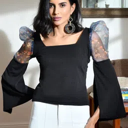 ZEUGEN Women Square Neck Puff Sleeves Top-image-32
