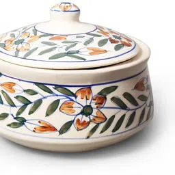 kalakriti Ceramic Serving Bowl Green Floral Donga with Lid | Curd Setter, Dahi Handi, Serving Donga 2 Ltr-picture-11