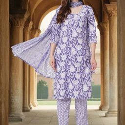 FASHOR Women Floral Print Regular Pure Cotton Kurta with Trousers & With Dupatta-picture-41
