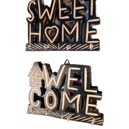 apka mart Brown 2 Piece Sweet Home And Welcome Design Key Holder Wall Hanging image 5