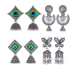 Sangria Peacock Shaped Jhumkas Earrings-image-26