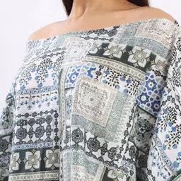 Bene Kleed Geometric Print Off-Shoulder Kimono Sleeve Kaftan Top image 4