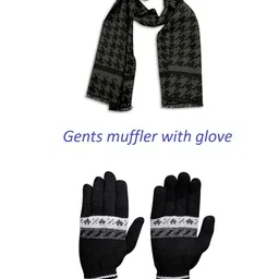 LOOM LEGACY Men Striped Acrylic Winter Gloves with Muffler image 2