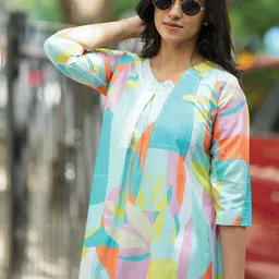 HAY Geometric Printed V-Neck A-Line Kurta With Trouser image 3