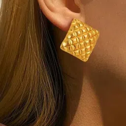 THEPANDASTOREE 18K Gold-Plated Embossed Diamond Shaped Waterproof & Hypoallergenic Studs-picture-38