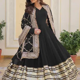 Fusionic Women Gota Patti Embroidered Georgette Gown Maxi Ethnic Dress With Dupatta image 3