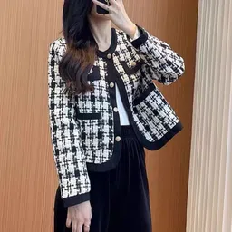 StyleCast Women Checked Mandarin Collar Pea Coats-picture-57