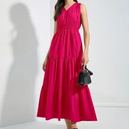 Raiyani Enterprise Women V-Neck Tiered Crepe Maxi Dress-picture-11