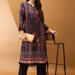 Globus Women Floral Printed Regular Kurta with Trousers-picture-25