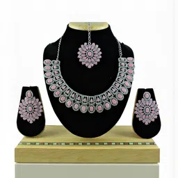 VATSALYA creation Alloy Gold- plated Pink Jewellery Set image 2