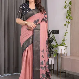 ALMAARI FASHION Floral Pure Linen Tussar Saree-picture-24