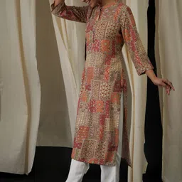 Anouk Floral Printed Mandarin Collar Straight Kurta image 5