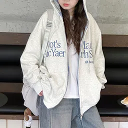 LULU & SKY Girls Typography Printed Hooded Open Front Jacket image 5