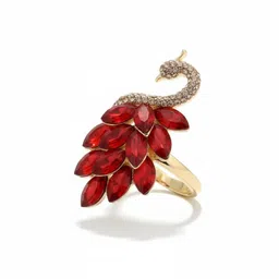 ANIKAS CREATION Gold-Plated Stone-Studded Peacock Adjustable Finger Ring image 3