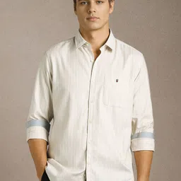 Louis Philippe Sport Men Vertical Striped Spread Collar Pure Cotton Casual Shirt-image-15