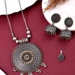 NAMAN ARTS Silver & Gold-Plated Ghungroo Beaded Oxidised Jewellery Set-picture-30