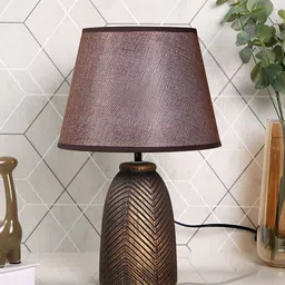 TAYHAA Brown & Black Textured Ceramic Contemporary Frusturical Shaped Table Lamp image 2