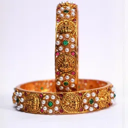 POSHIFY Set of 2 Gold-Plated Goddess Pure Brass Artificial Stones and Beads Bangles-image-11