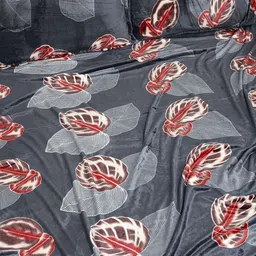 FABINALIV Grey & Red Floral Woollen 300 TC Double King Bedsheet Set-2.50 m X 2.25 m image 2