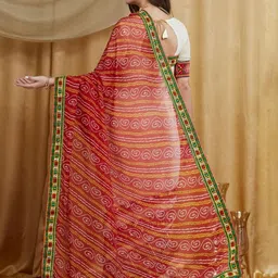 RAJGRANTH Ethnic Motifs Kutchi Embroidery Pure Georgette Bandhani Saree image 5