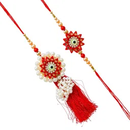 eCraftIndia Set Of 2 Pearls Beaded Floral Design Bhaiya Bhabhi Rakhi image 2