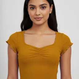 Nalax Designs Women Ribbed Sweetheart Neck Lettuce Trim Fitted Crop Top-image-28
