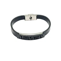The Tie Hub Men Silver-Plated Greek Key Plate Design Faux Leather Wraparound Bracelet-picture-15