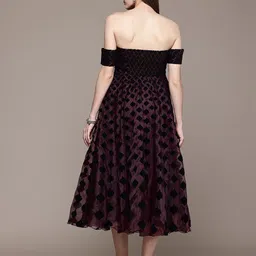 Label Ritu Kumar Print Off-Shoulder Fit & Flare Midi Dress image 2