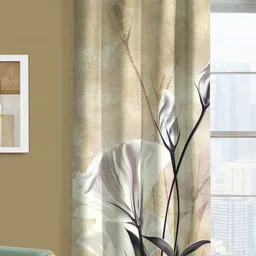 Steve & Anderson Ozzon White And Beige 2 Pieces Floral Printed Door Curtain (7 Feet) image 2