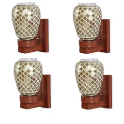 1ST TIME Gold-Toned & Brown 4 Pieces Textured Glass Cylinder Shaped Wall Lamp-picture-10