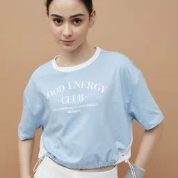 Kappa Women Typography Printed Drop-Shoulder Sleeves Crop T-shirt-image-84
