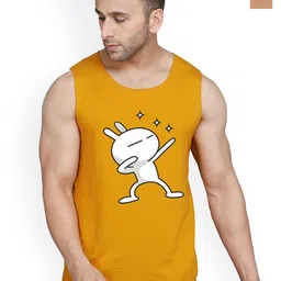 SLOWLORIS Pack Of 2 Printed Round Neck Sleeveless Bio-Wash Cotton Gym Vests-picture-21