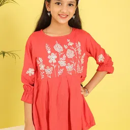 Miss & Chief Girls Floral Embroidered Round Neck Top-picture-8