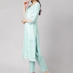 Divena Floral Embroidered Gotta Patti Kurta with Trousers & Dupatta image 2