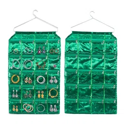 Aura Green 2 Pieces Satin Hanging Jewelry Organisers with 20 Pockets-image-69