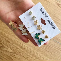 TheVineGirl Set Of 6 Gold-Plated Pearls Studded Circular Shaped Hoop Earrings image 1