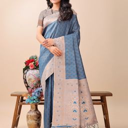 Mitera Women Zari Woven Lichi Silk Saree With Blouse Piece-picture-36