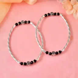 Sangria Women Pack of 2 Silver-Plated Artificial Beads Anklet-picture-39